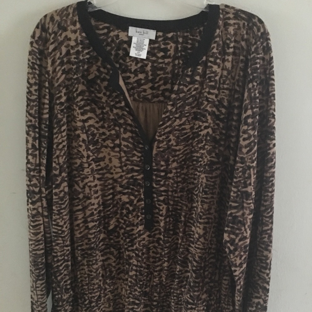PLUS SIZE TUNIC 2X KATE HILL WOMAN BROWN LONG SLVS